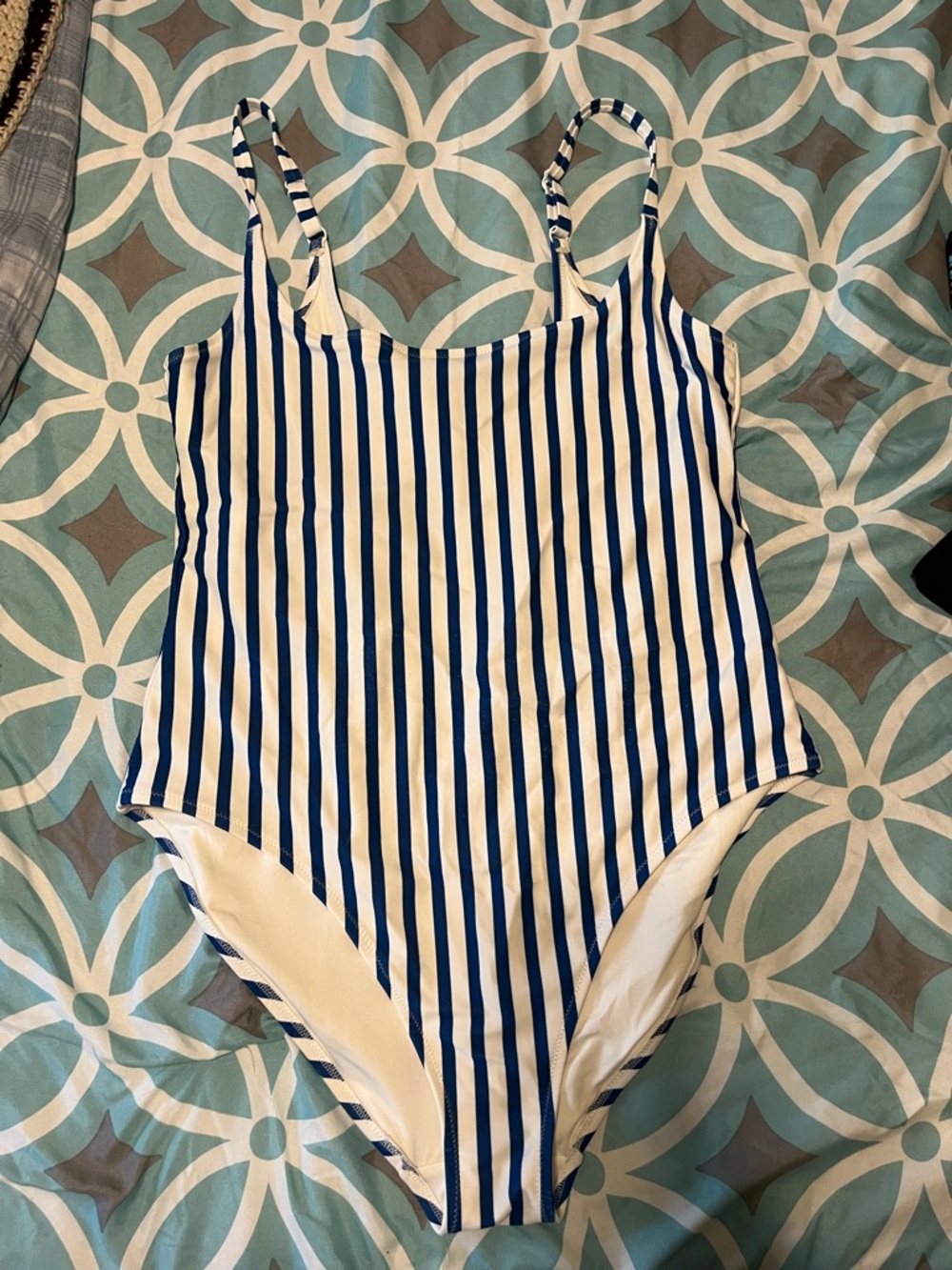Old Navy Blue and White Striped One-Piece Swimsuit